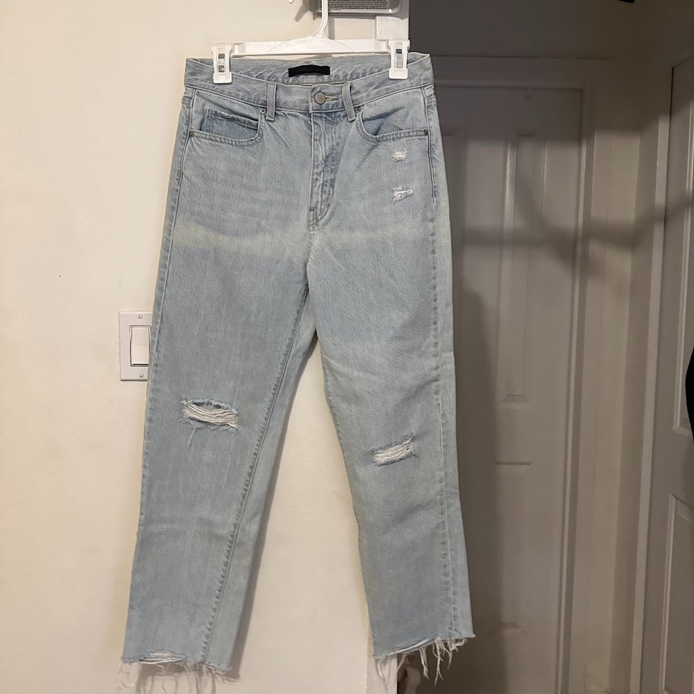 Uniqlo High-Rise Light Blue Distressed Jeans